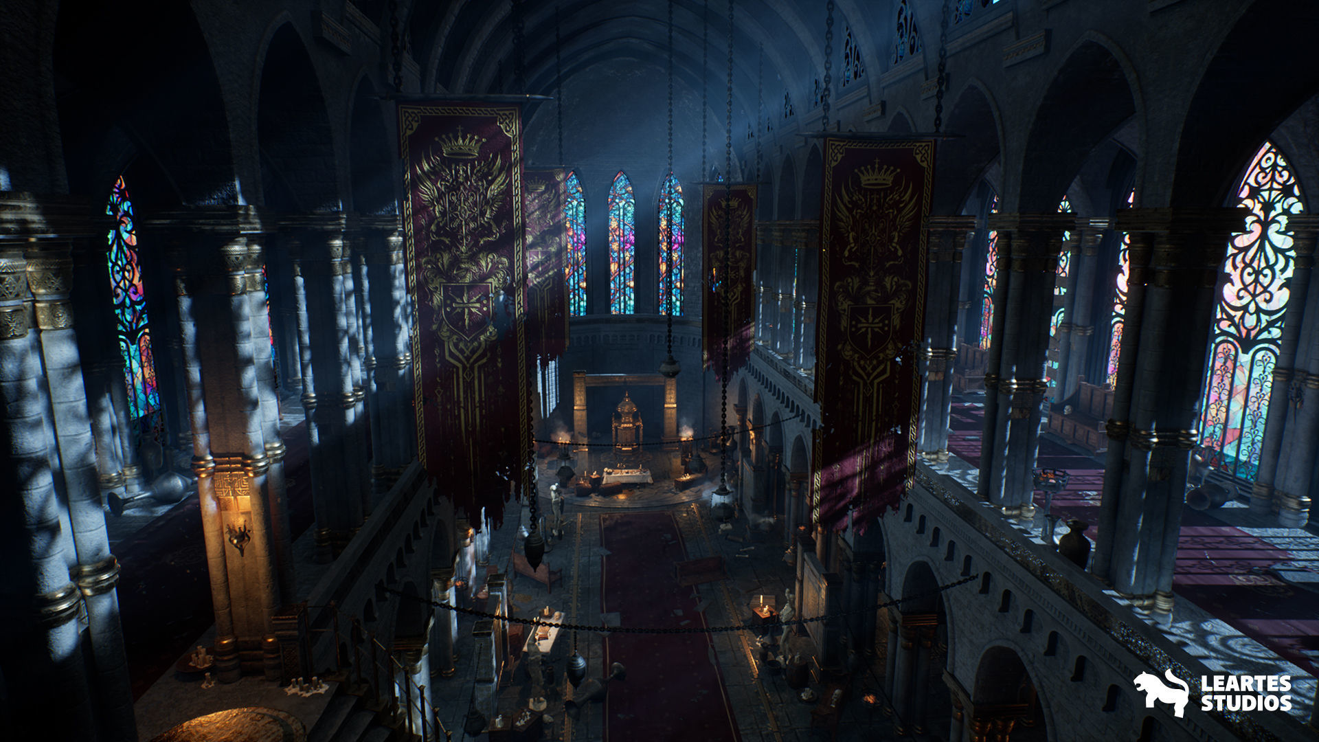 Dark Fantasy Church Environment Low-poly 3D model_6