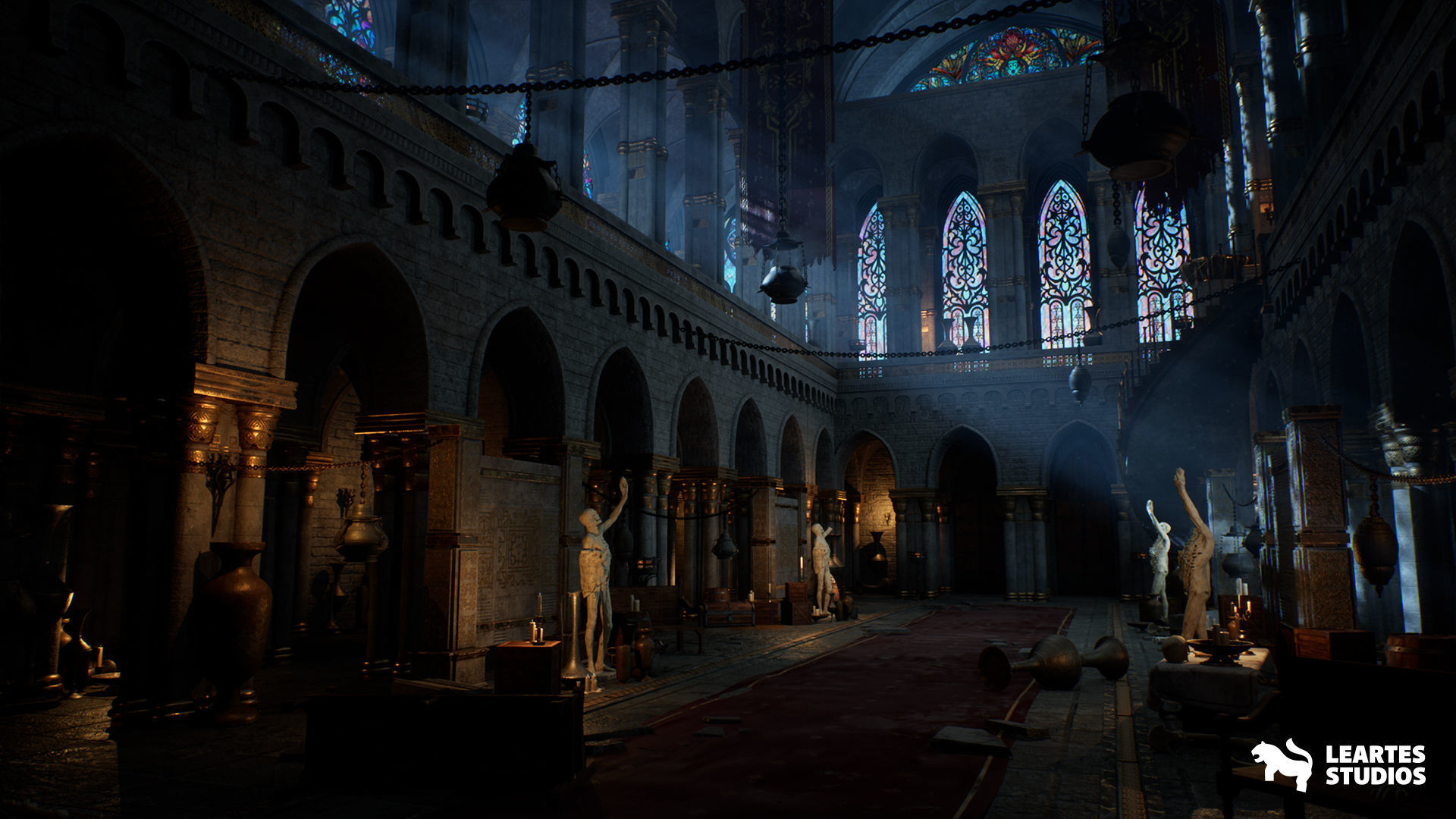 Dark Fantasy Church Environment Low-poly 3D model_7