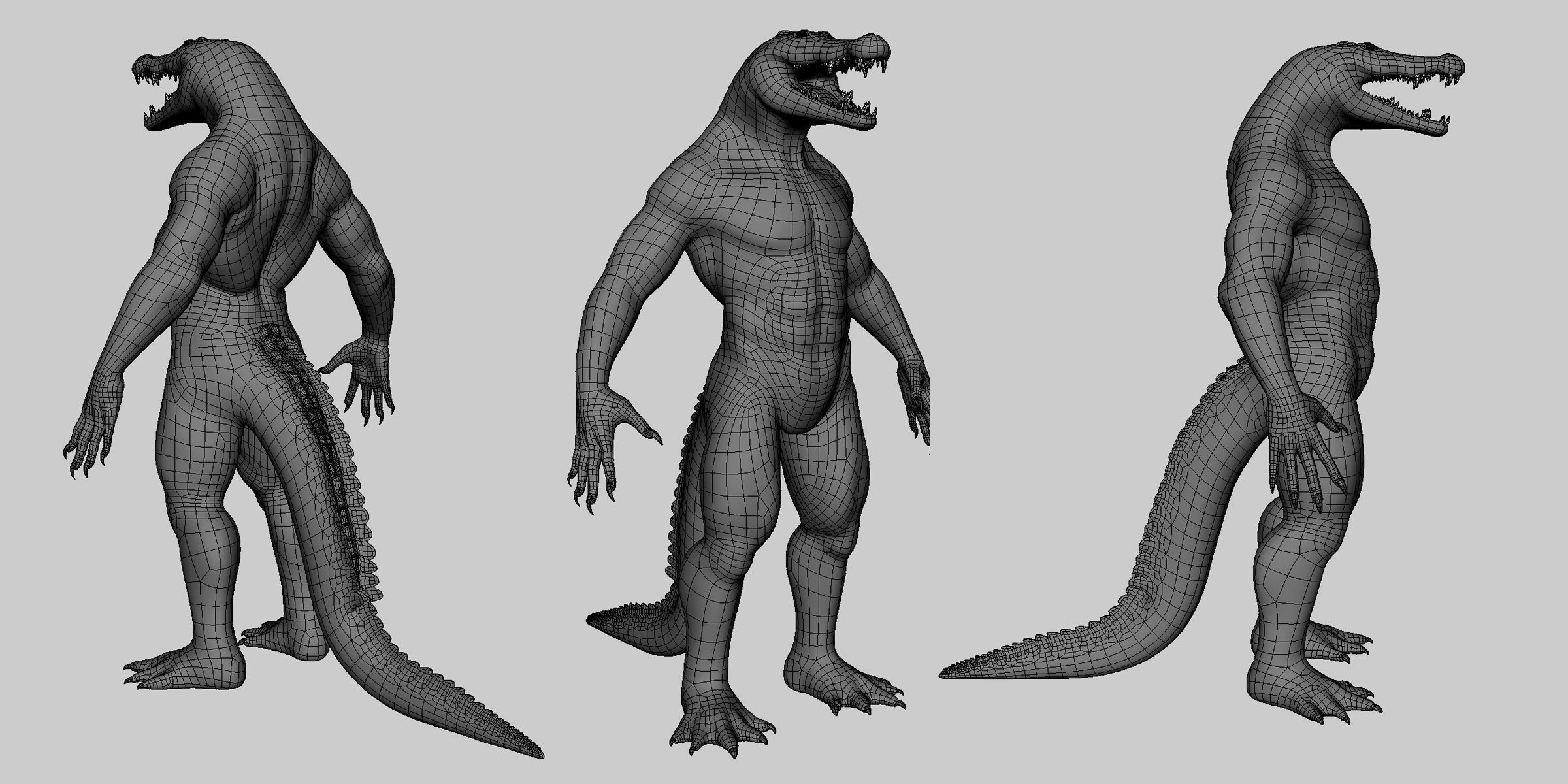 Human Crocodile Basemesh Low-poly 3D model_3