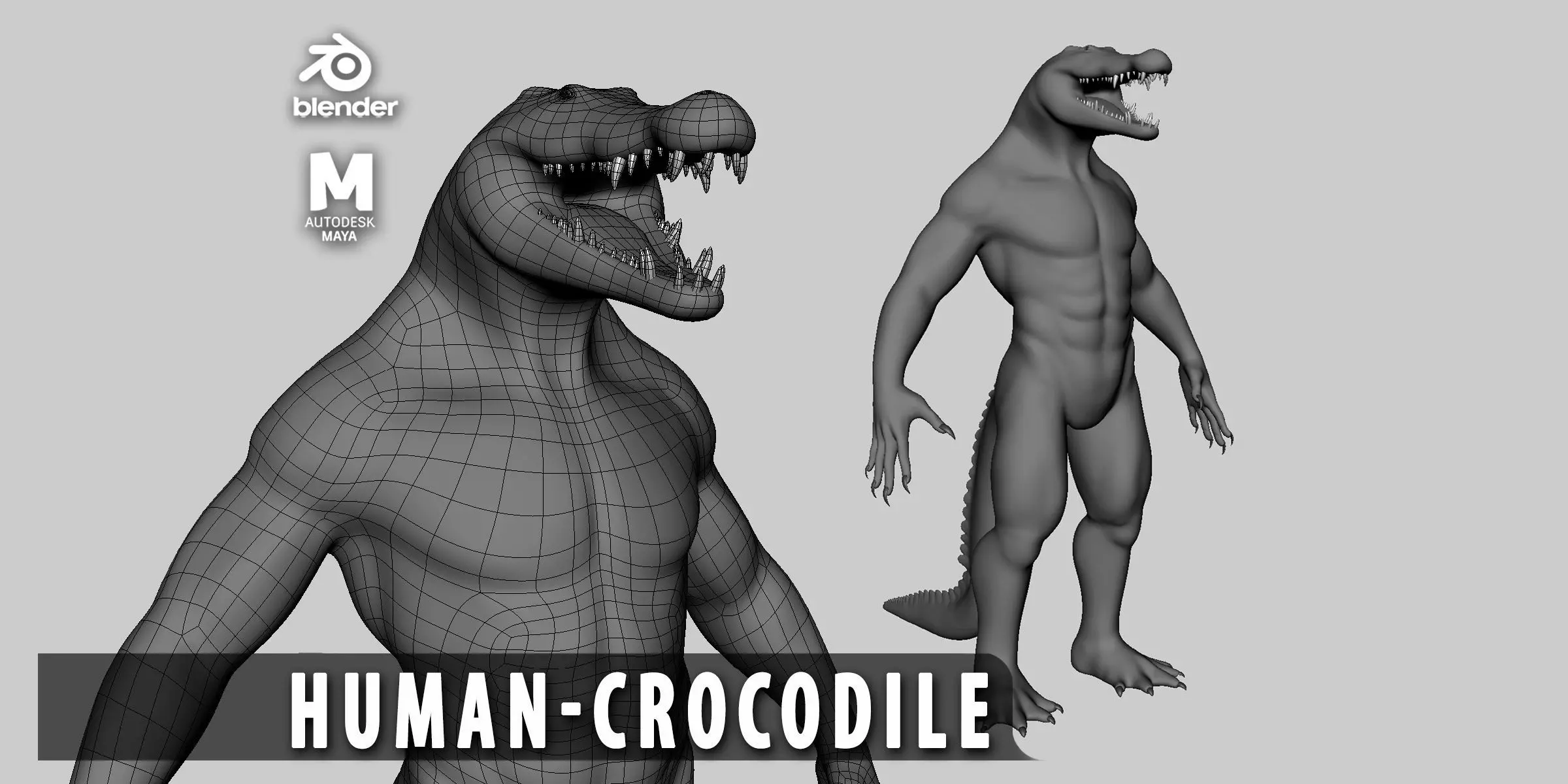 Human Crocodile Basemesh Low-poly 3D model_0