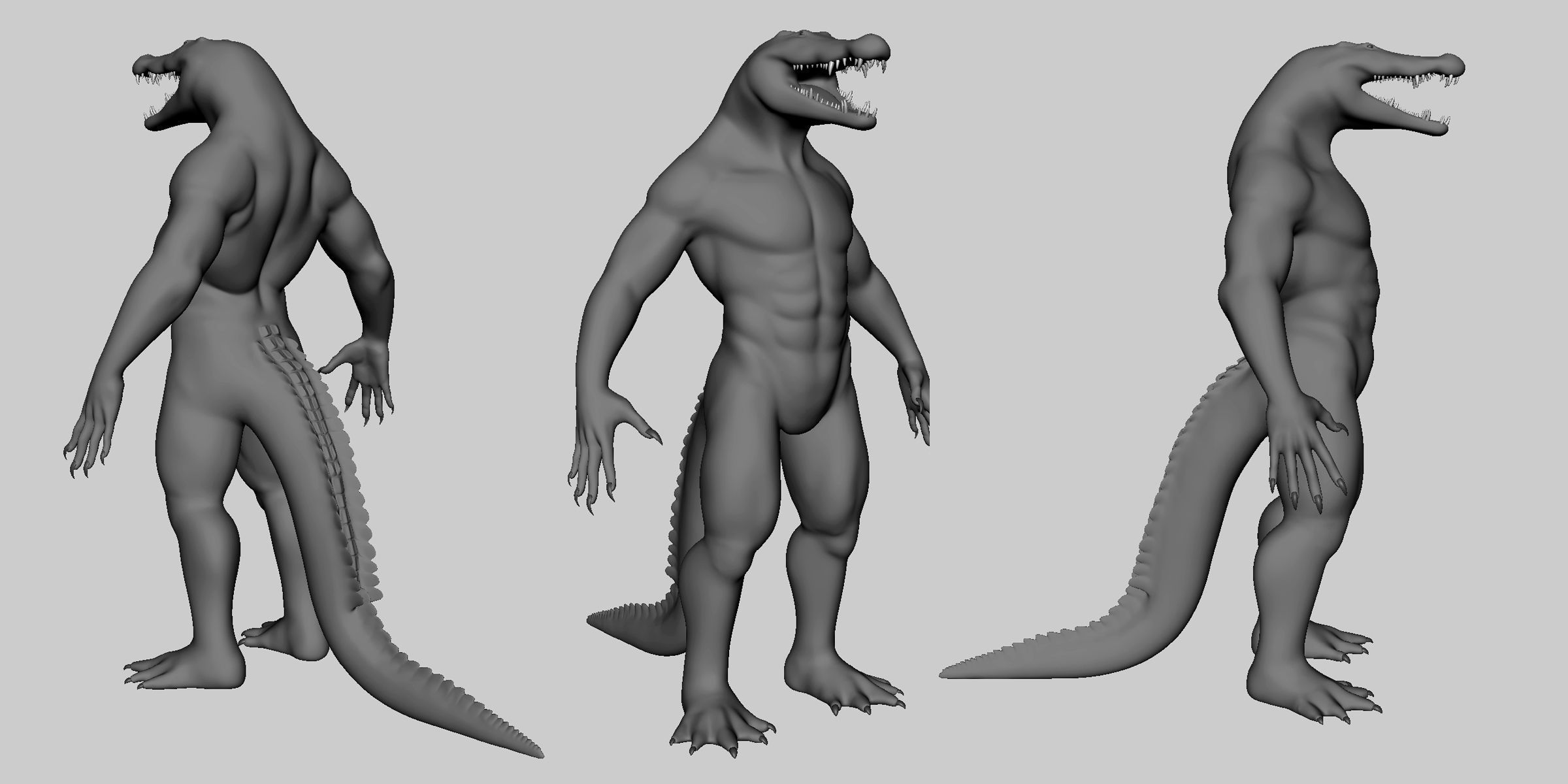 Human Crocodile Basemesh Low-poly 3D model_2