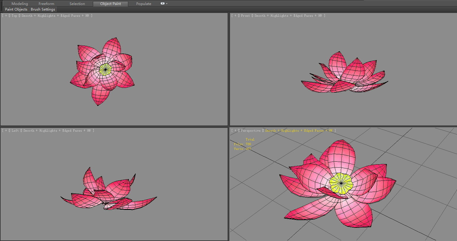 A red lotus - Cartoon lotus - Open stamens Low-poly 3D model_5