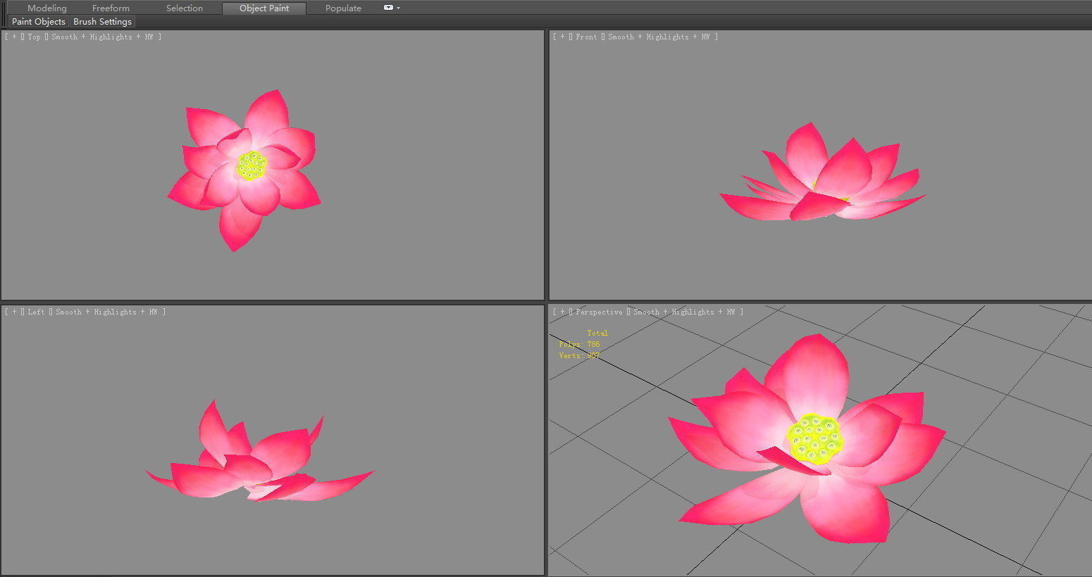 A red lotus - Cartoon lotus - Open stamens Low-poly 3D model_4