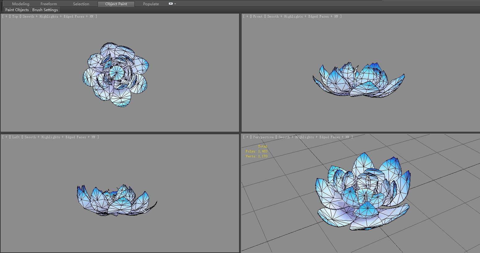 A blue lotus - Cartoon lotus - Open stamens - Mutant lotus Low-poly 3D model_5