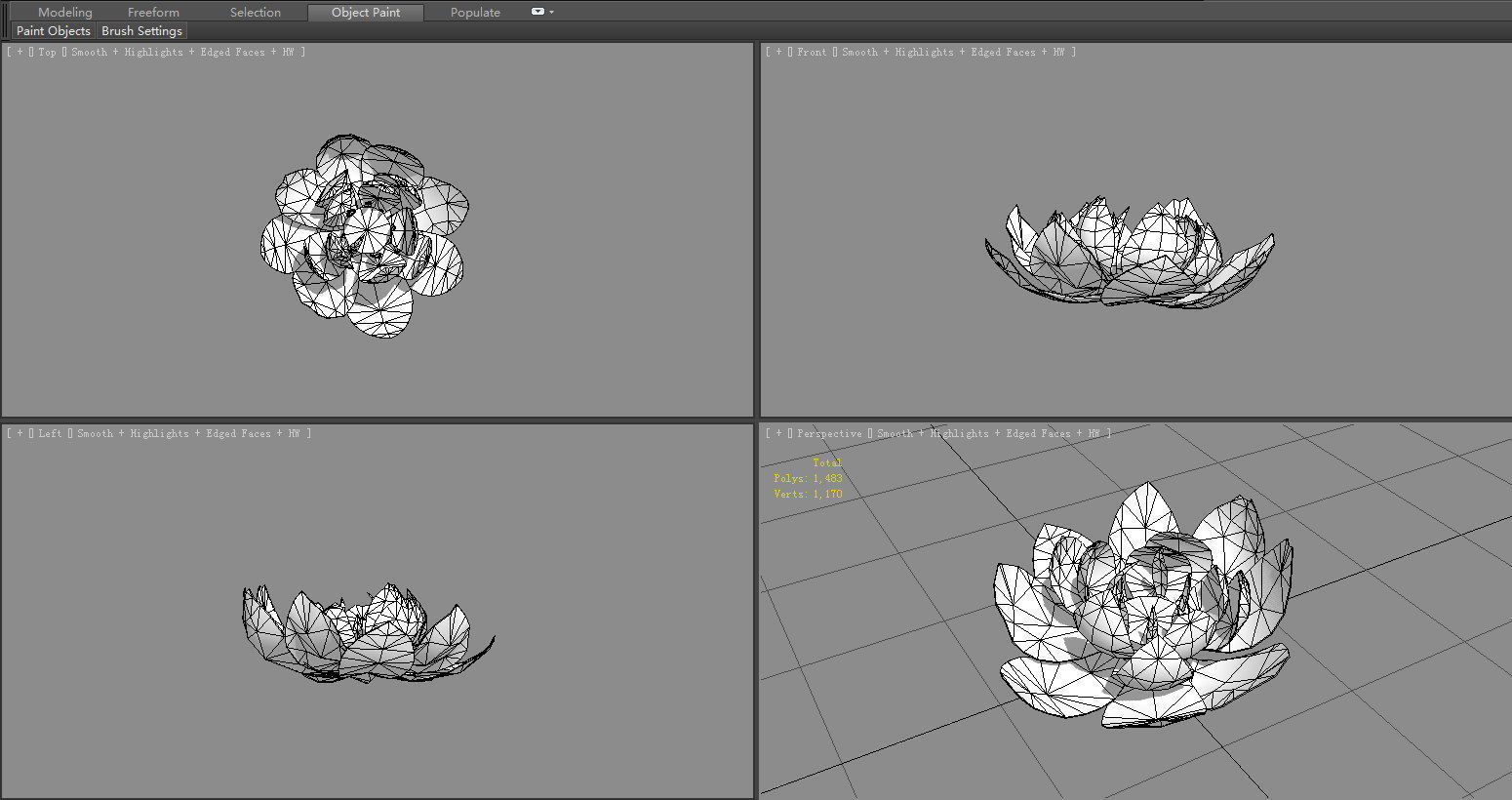 A blue lotus - Cartoon lotus - Open stamens - Mutant lotus Low-poly 3D model_6