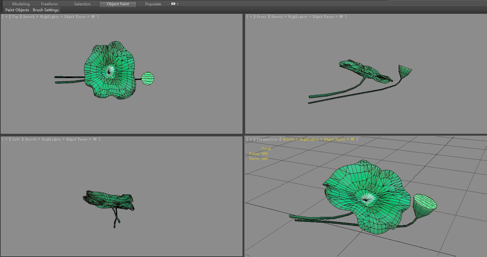 Cartoon lotus leaf and lotus seedpod Low-poly 3D model_4