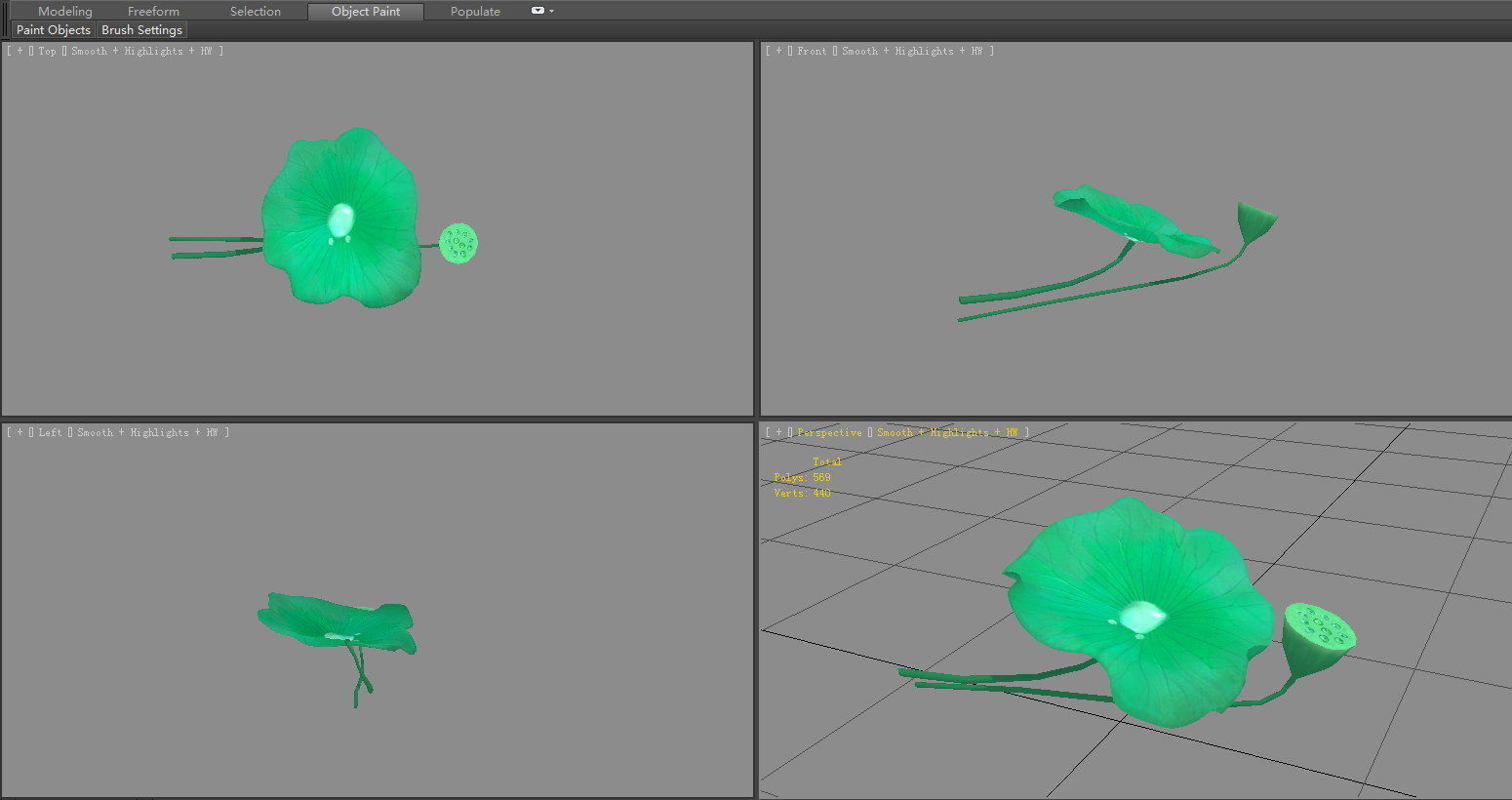 Cartoon lotus leaf and lotus seedpod Low-poly 3D model_3