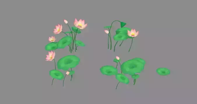Cartoon lotus flowers and lotus leaves - B