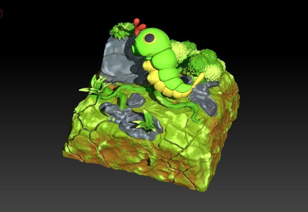 keycap artisan pokemon Treecko and Caterpie cute for keyboard 3D print model_1
