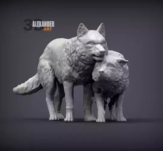 Wolf and she-wolf 3D print model