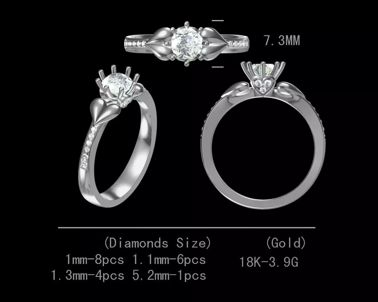 Heart design single diamond engagement ring for women 3D model Free 3D print model