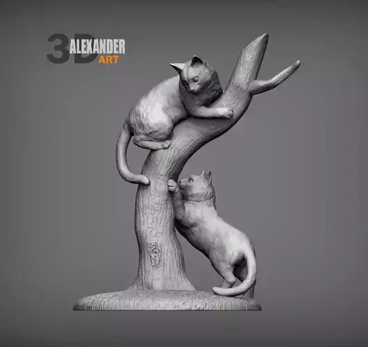 Cats play 3D print model Cats play 3D print model