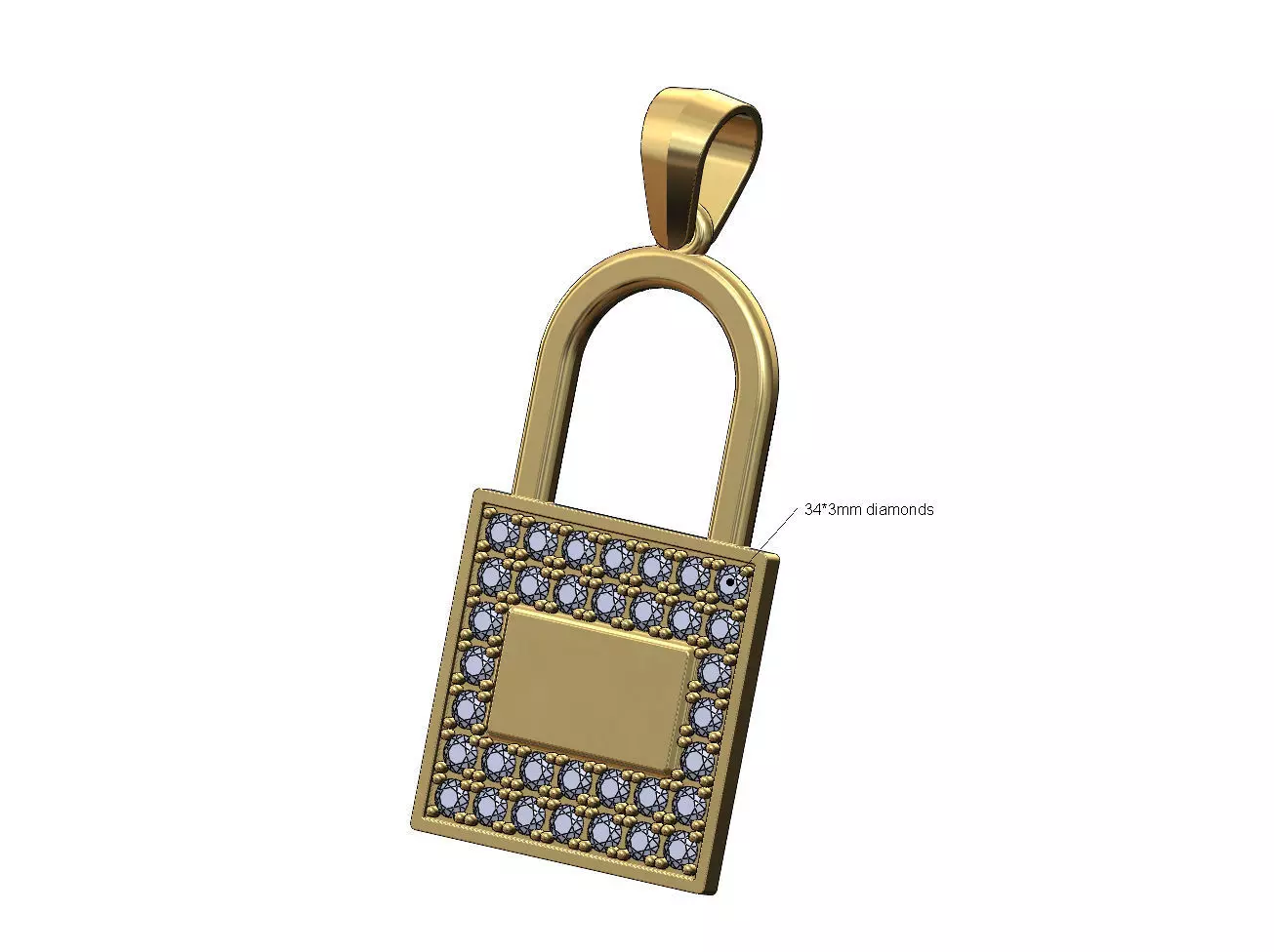 Iced diamond engravable tag padlock pendant bail 3D print model