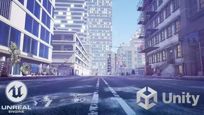 Complete city asset pack for Unity and Unreal game engines Low-poly 3D model