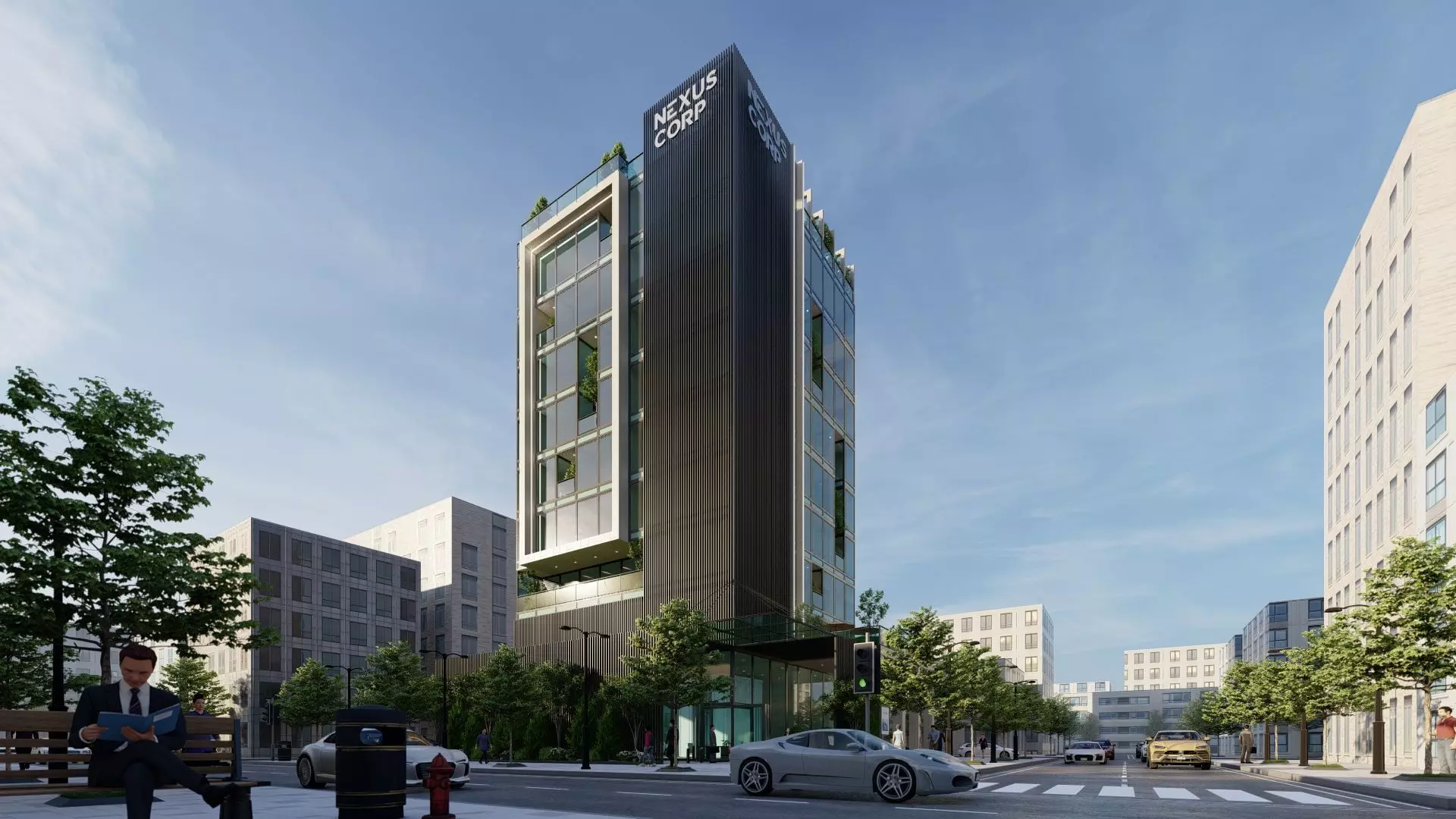 Nexus Corp Office Building Exterior Design 3D model_10