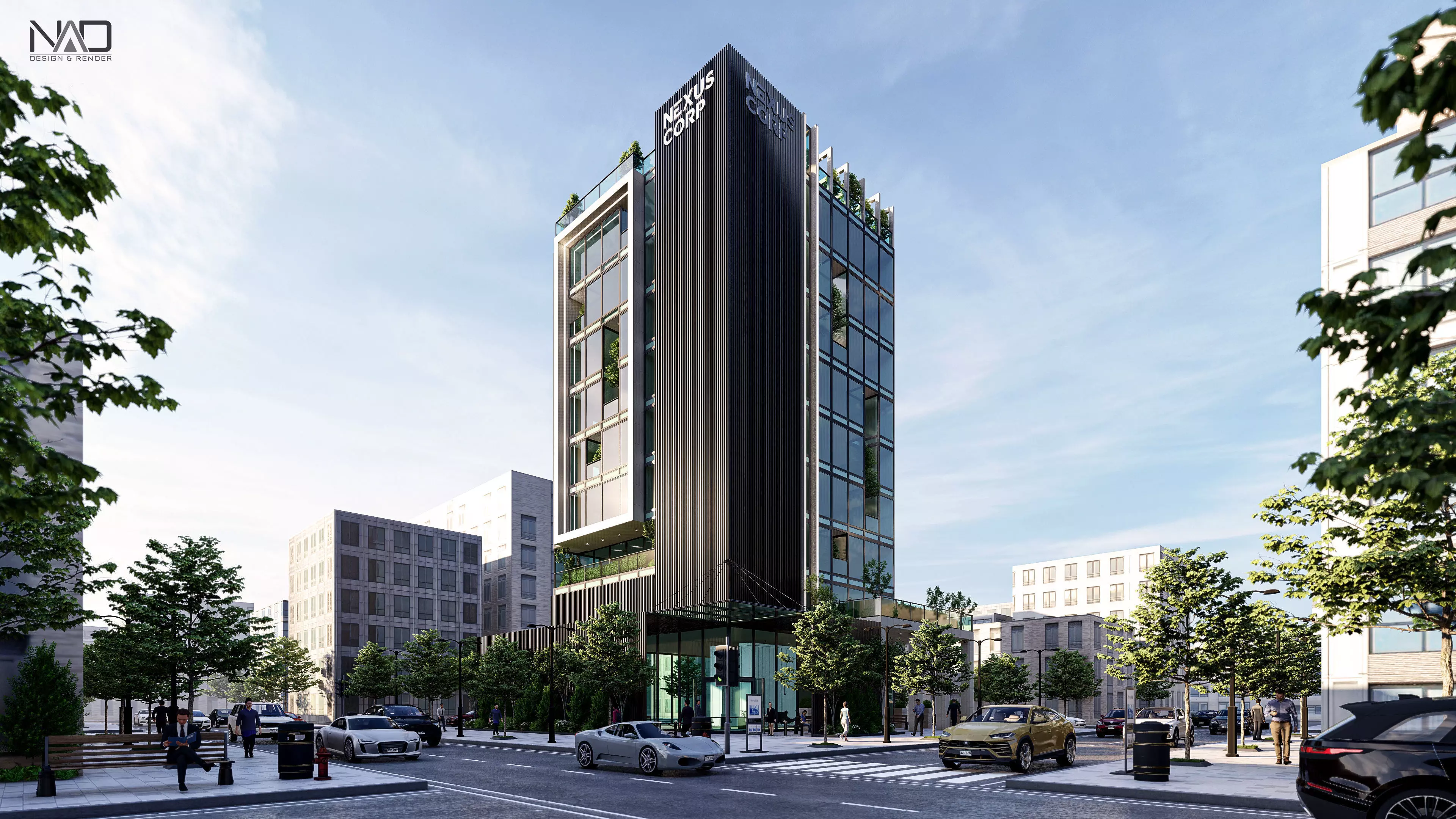 Nexus Corp Office Building Exterior Design 3D model_0