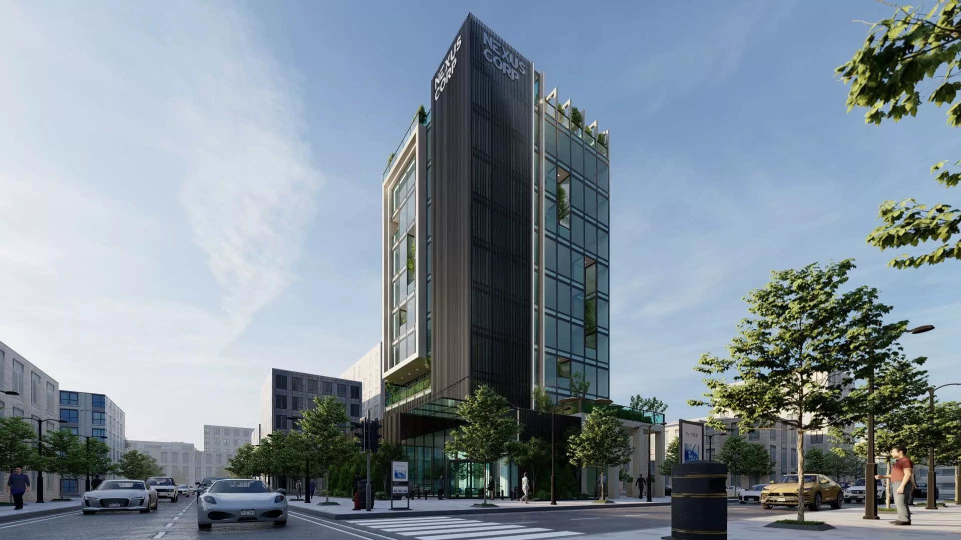 Nexus Corp Office Building Exterior Design 3D model_15