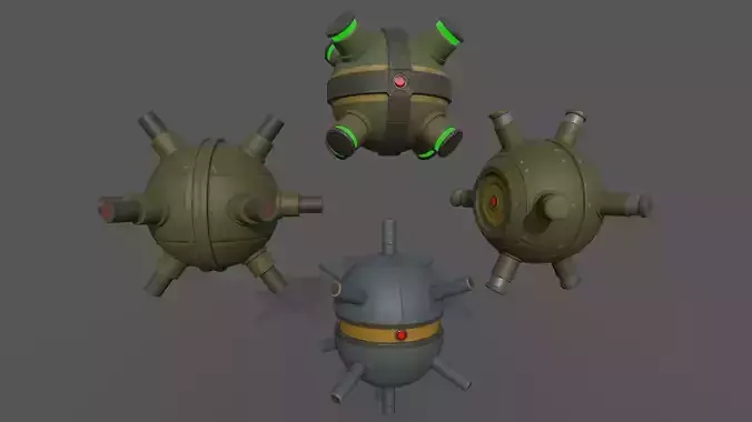 Sci-fi Mines Bombs Low-poly 3D model