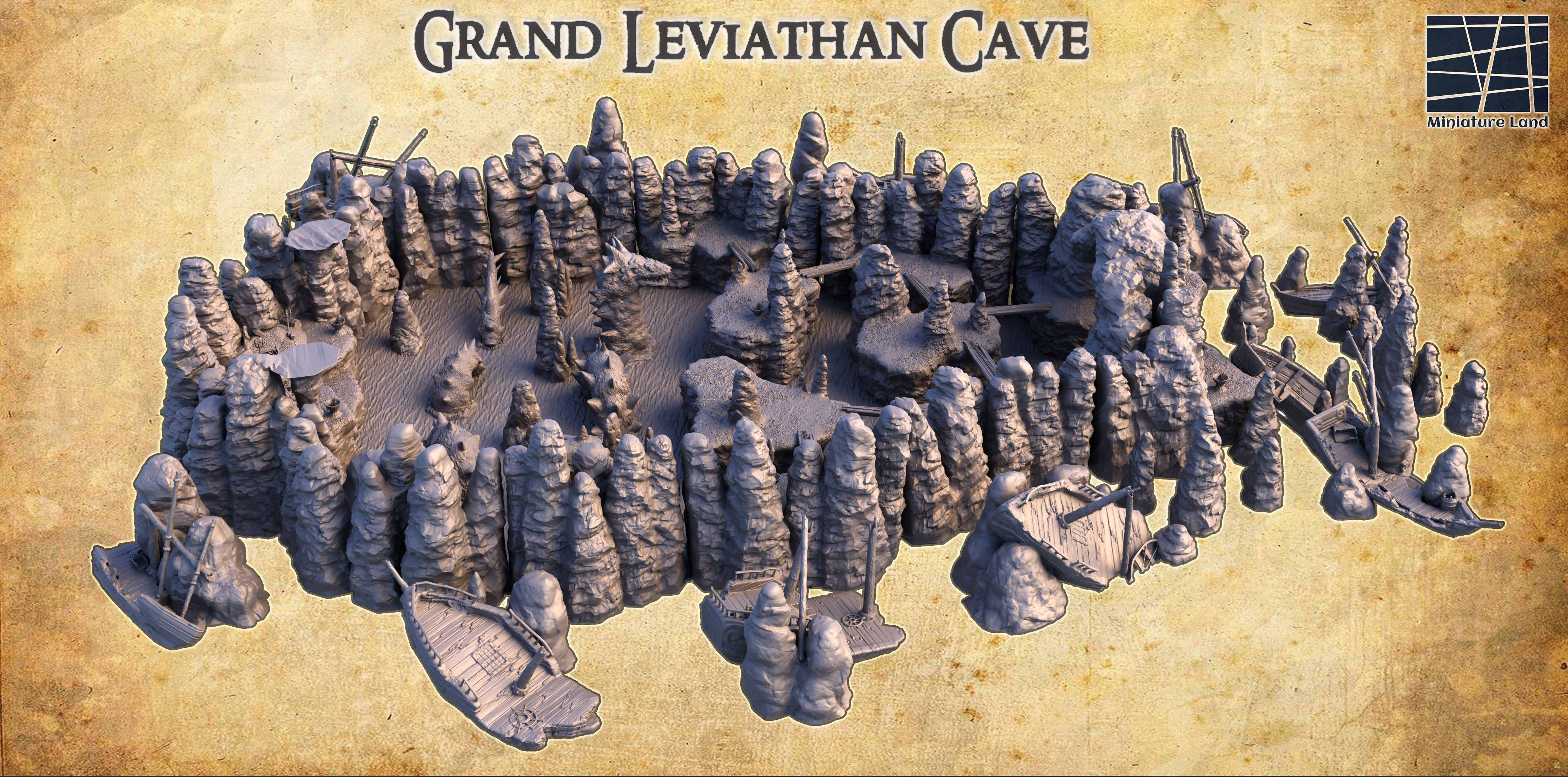 Grand Leviathan Cave - Tabletop Terrain - 28 MM 3D print model_3