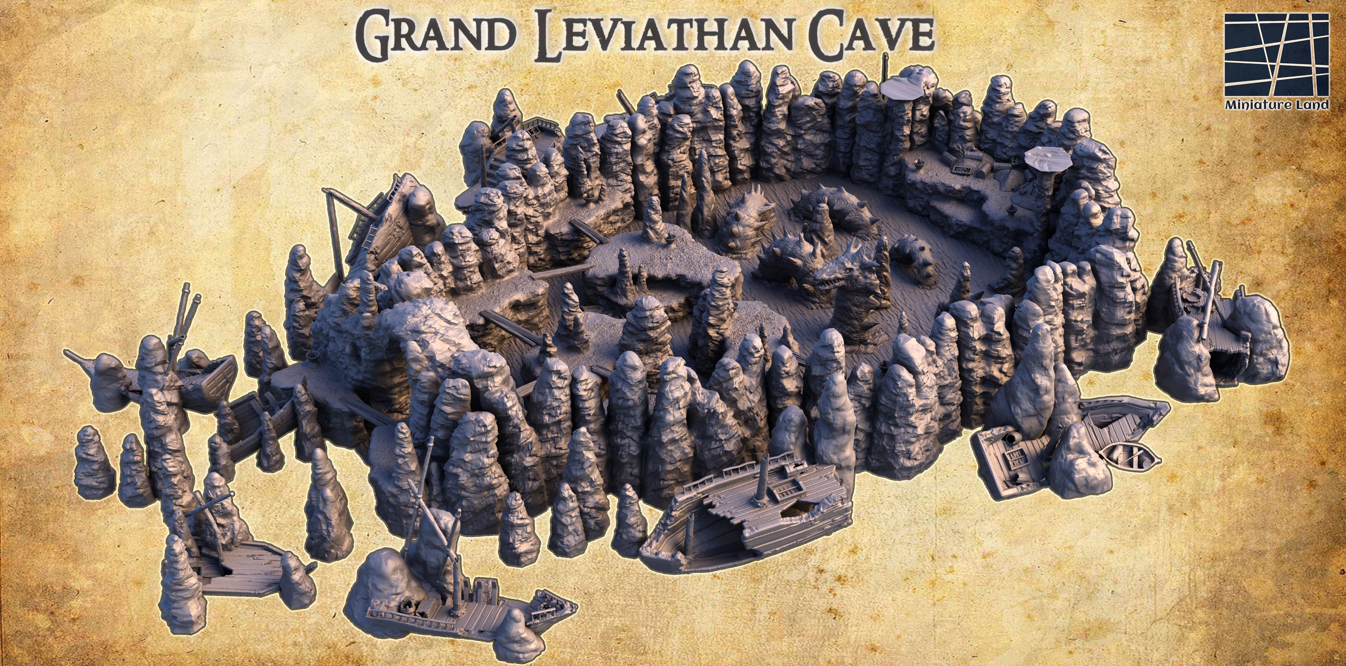 Grand Leviathan Cave - Tabletop Terrain - 28 MM 3D print model_1