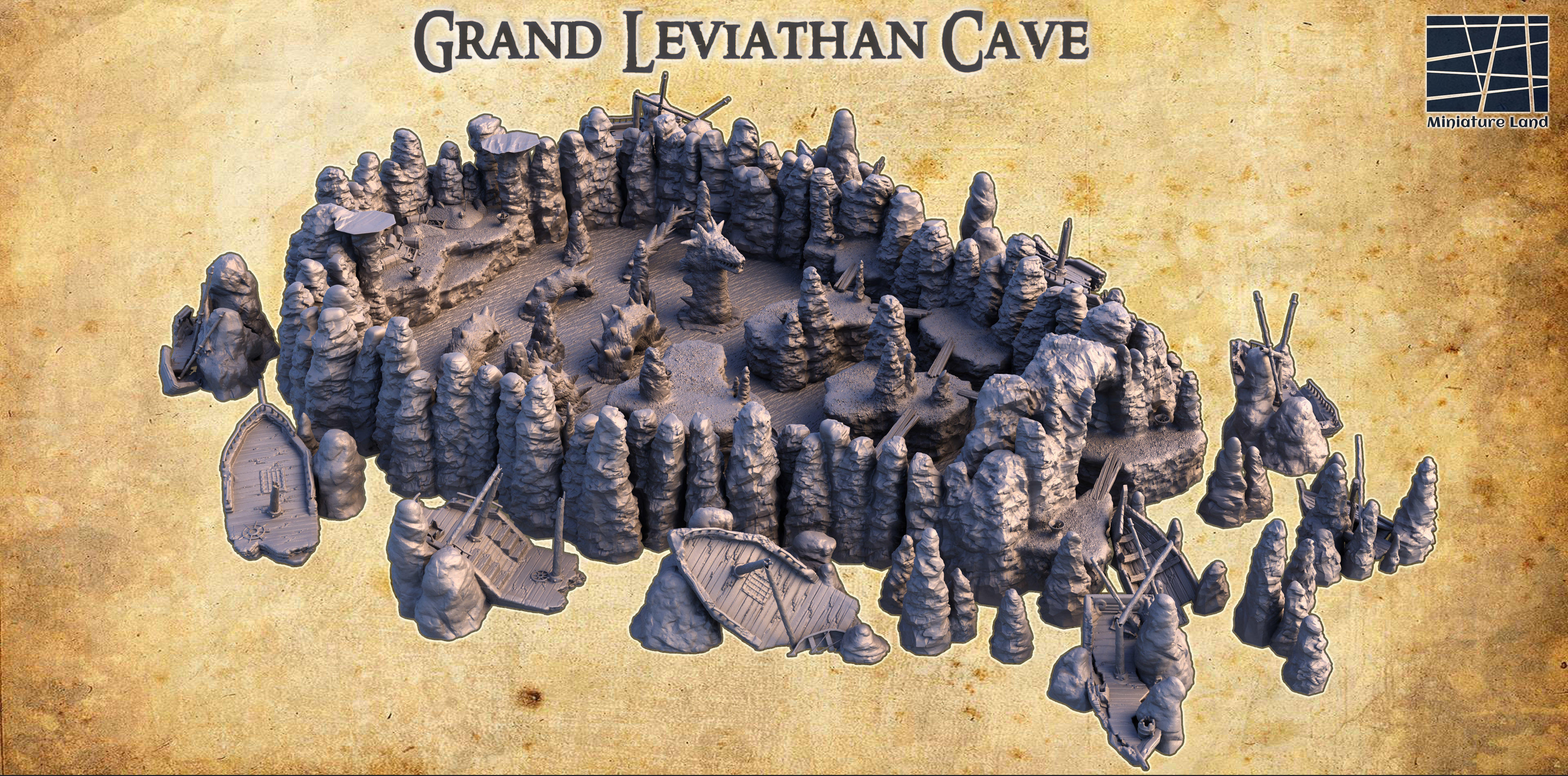 Grand Leviathan Cave - Tabletop Terrain - 28 MM 3D print model_4