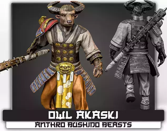 Bull Giro - Anthro Bushido Beasts - Macuahuitl Heroes - 37 Low-poly 3D model