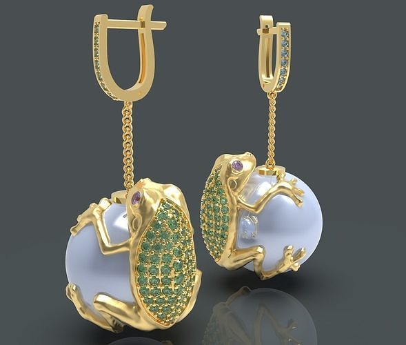 frog pearl earrings 3D printable model  3D print model