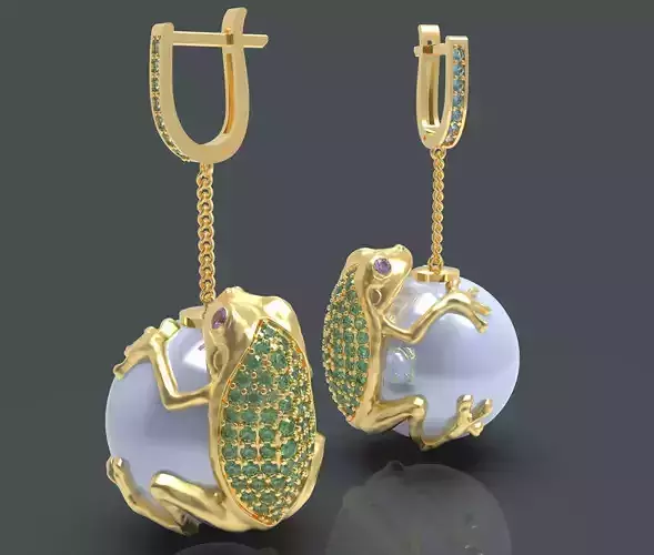 frog pearl earrings 3D printable model 
