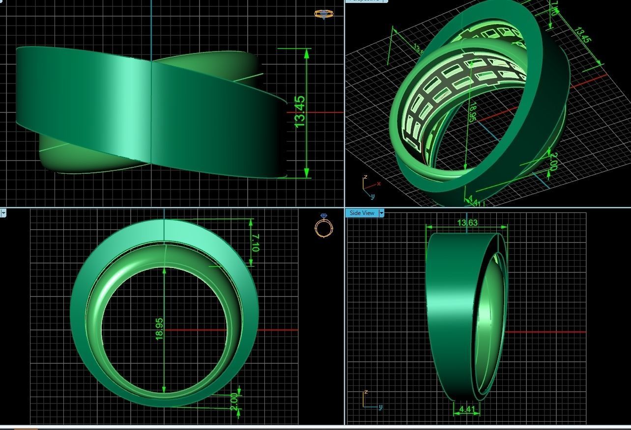 two Ring generous overlapping bands 1098 3D print model_5