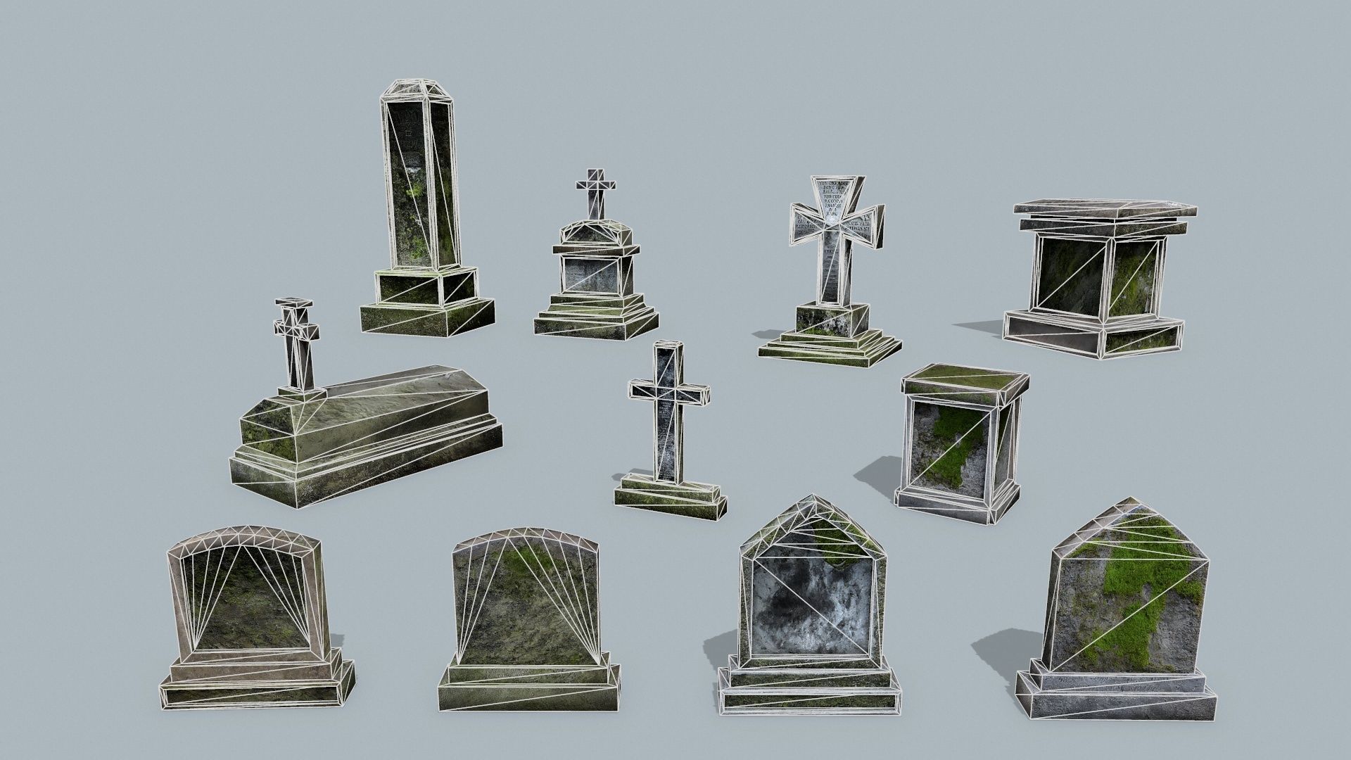 Tombstone set Low-poly 3D model_23