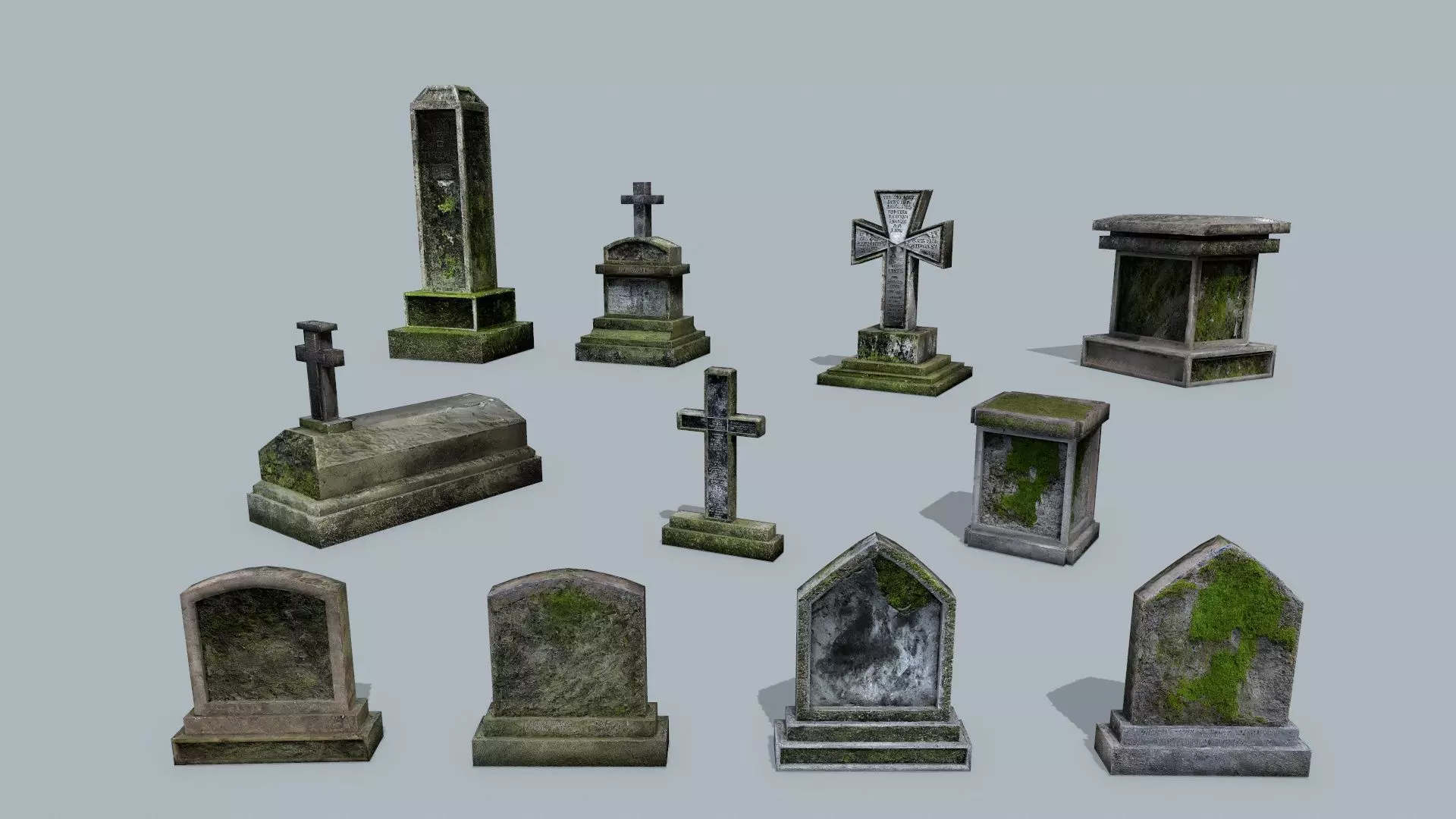 Tombstone set Low-poly 3D model_0