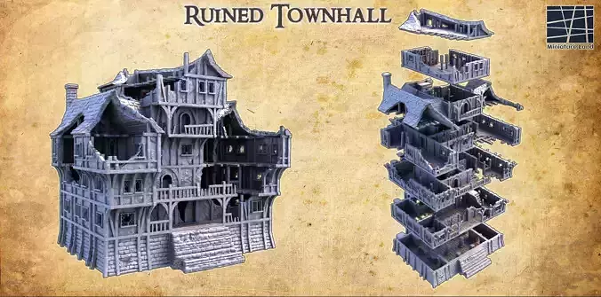 Ruined Townhall - Tabletop Terrain - 28 MM