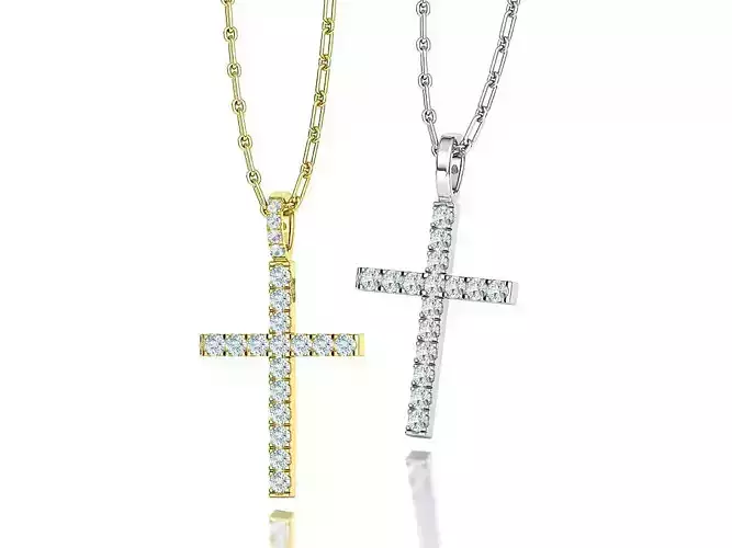 Diamond Pave Cross 33mm with French Pave Setting 3mm Stones 3D print model