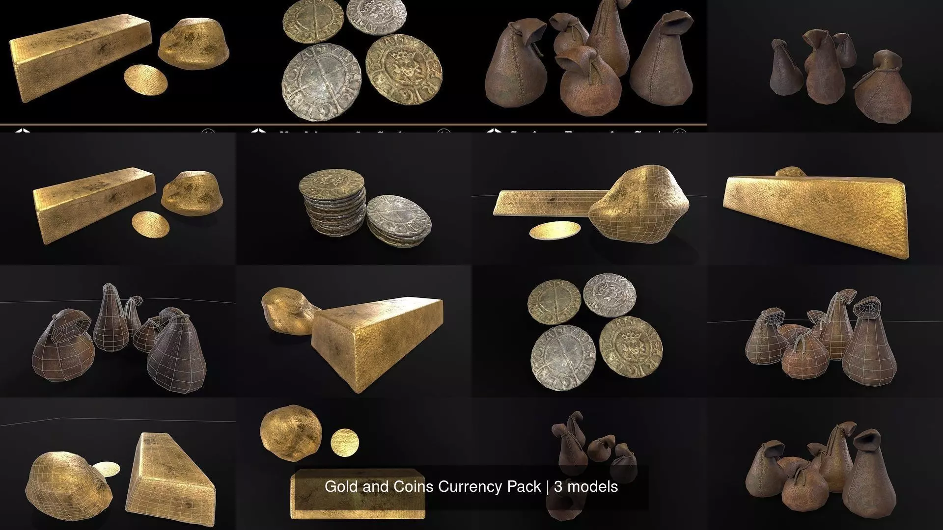 Gold and Coins Currency Pack 3D Model Collection_4
