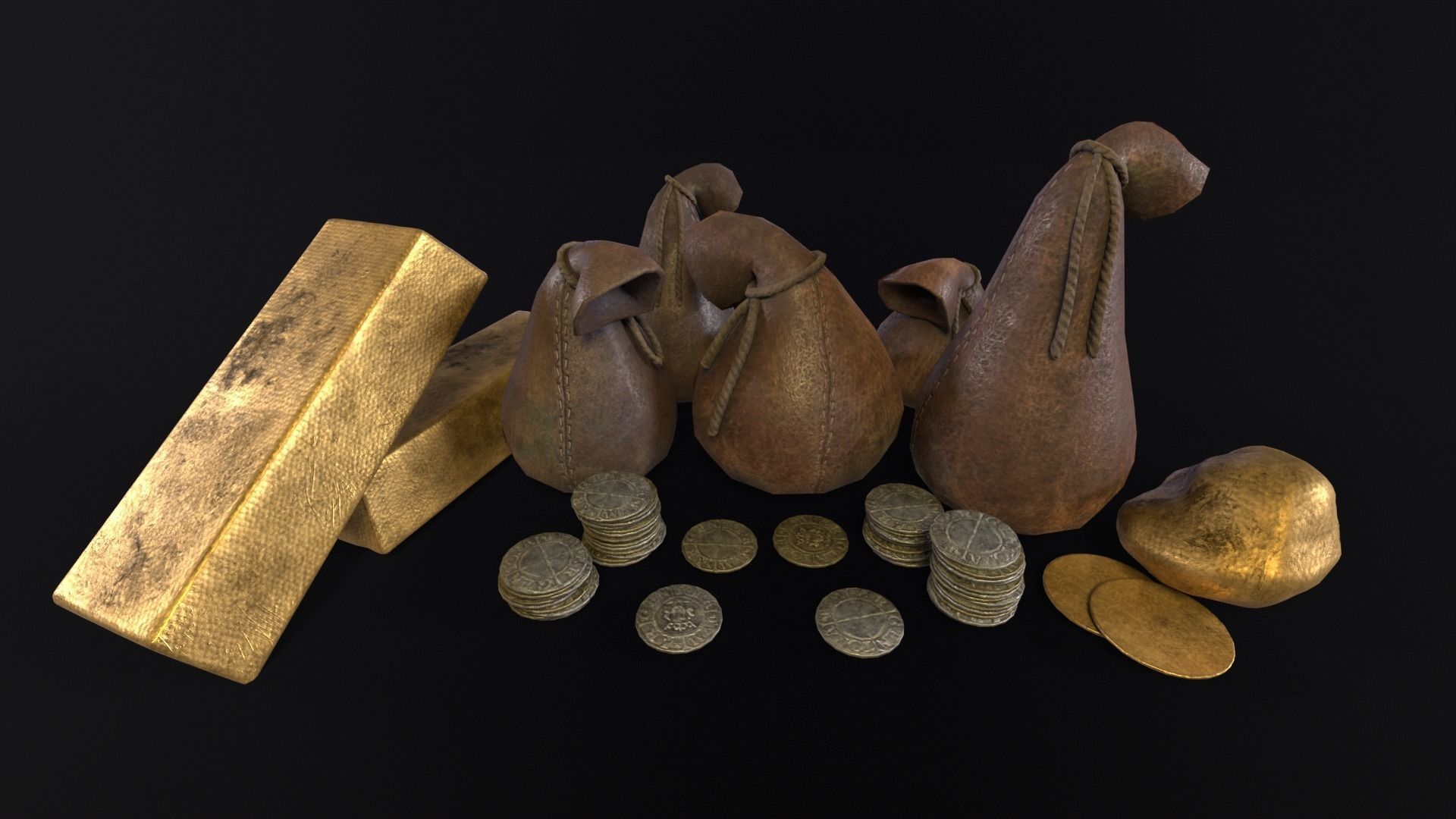 Gold and Coins Currency Pack 3D Model Collection_8