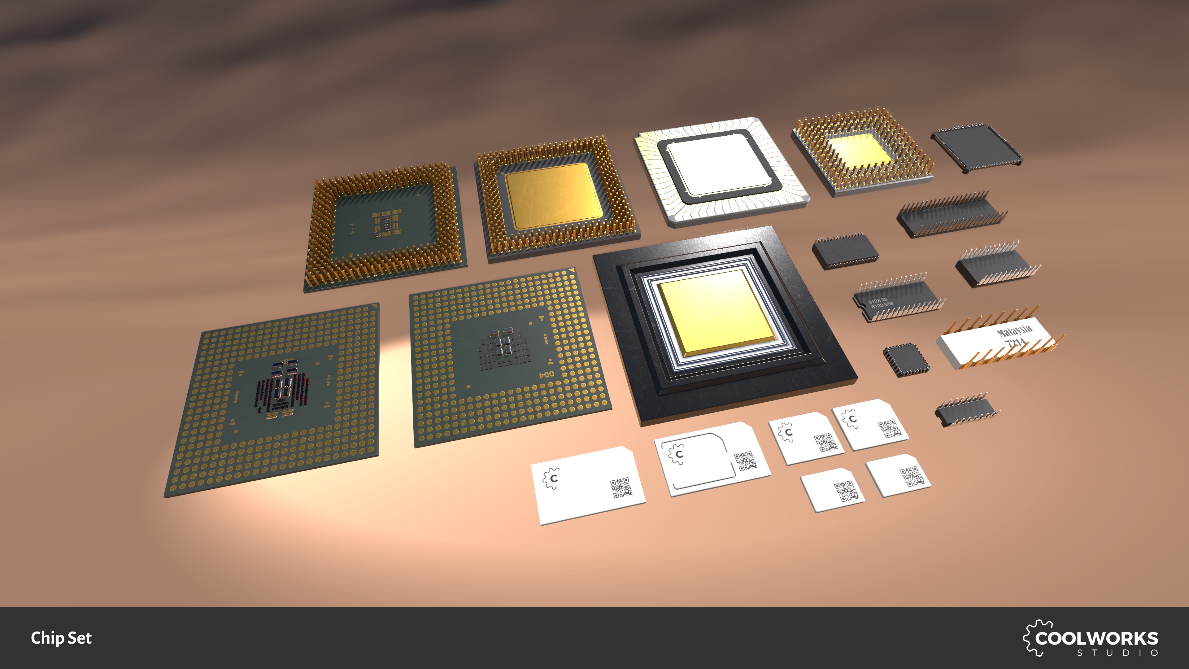 Chip Set Low-poly 3D model_2