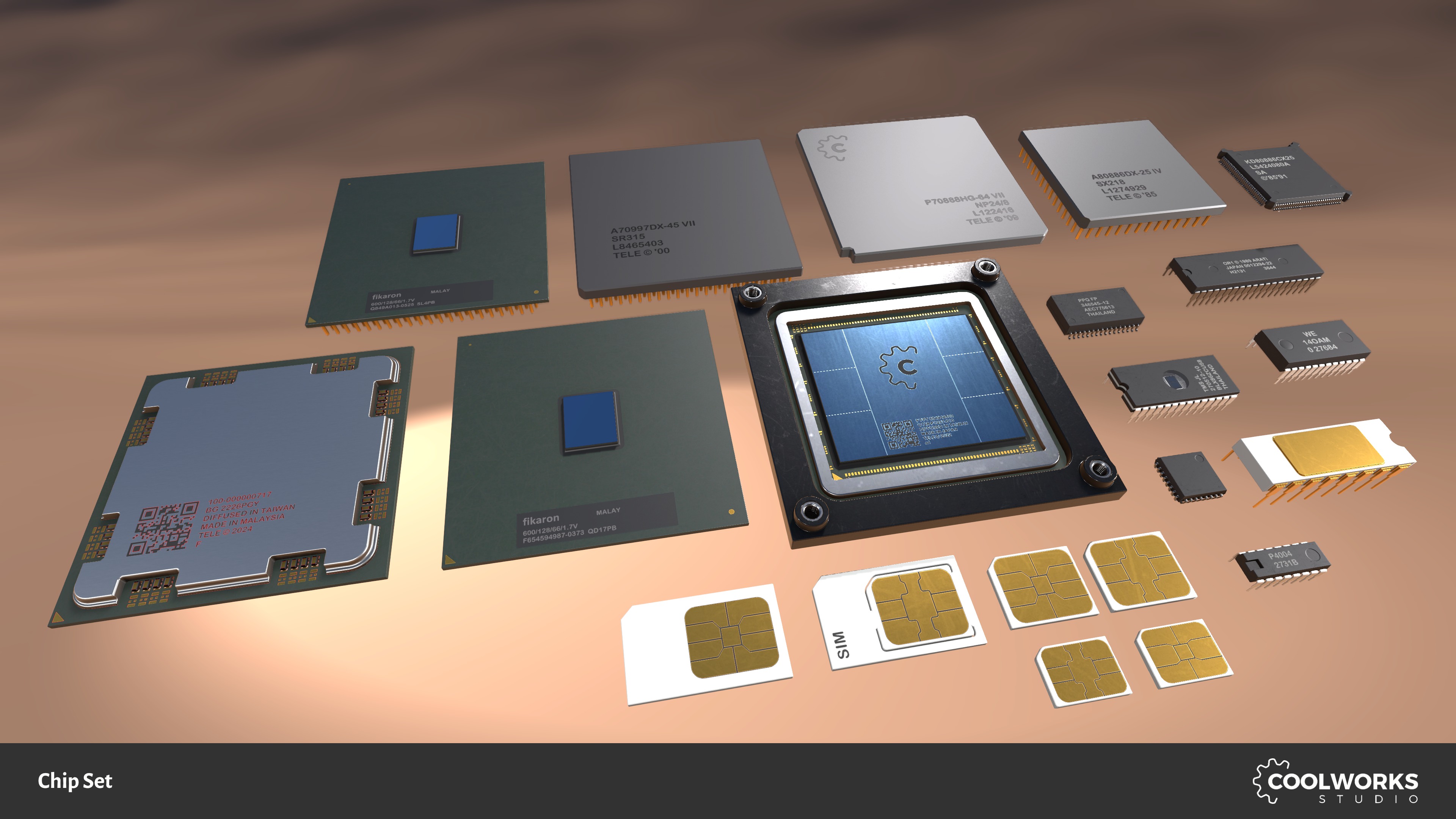 Chip Set Low-poly 3D model_1