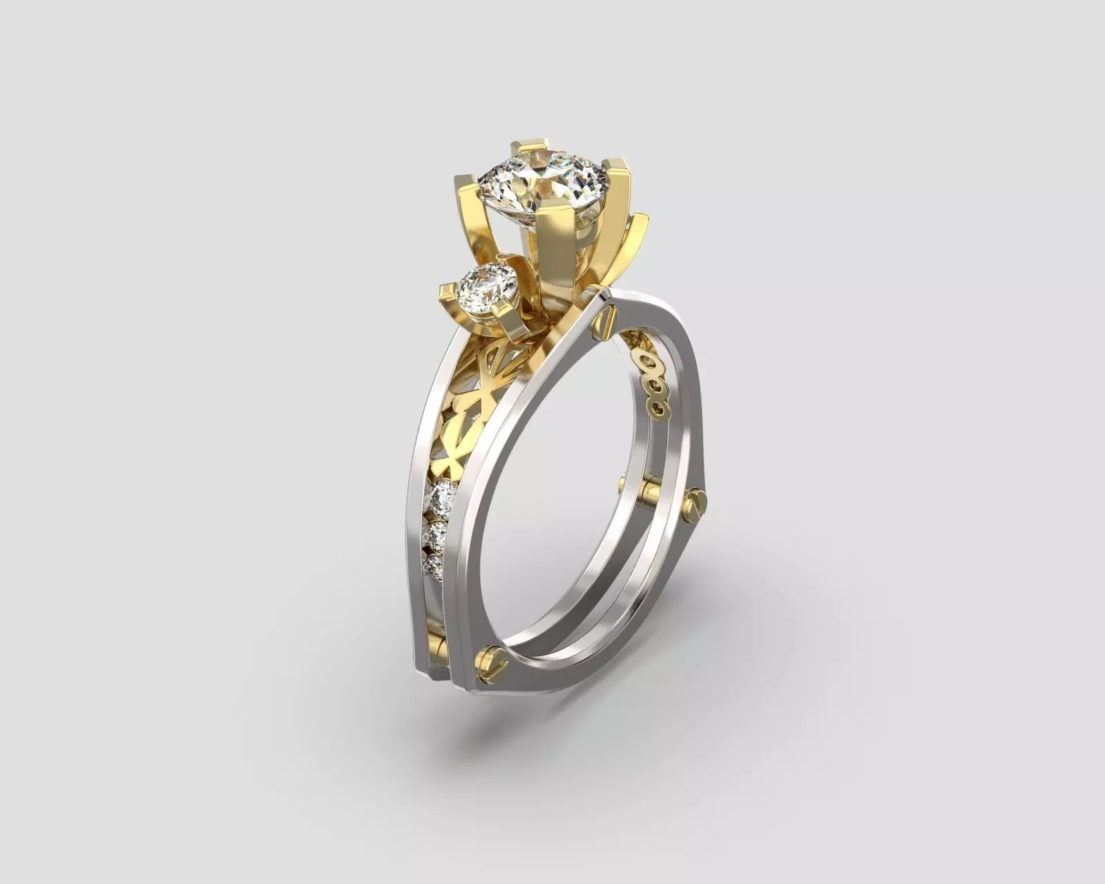 R 024 three stone ring all sizes in 2 version 3D print model_0