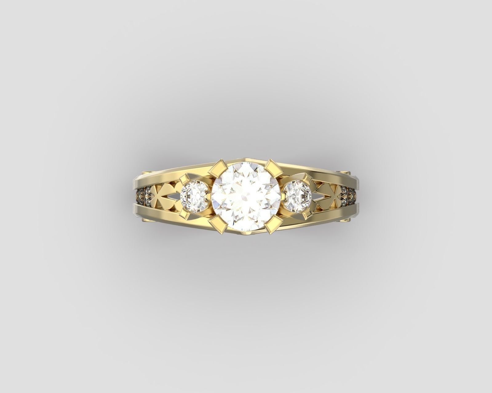 R 024 three stone ring all sizes in 2 version 3D print model_2