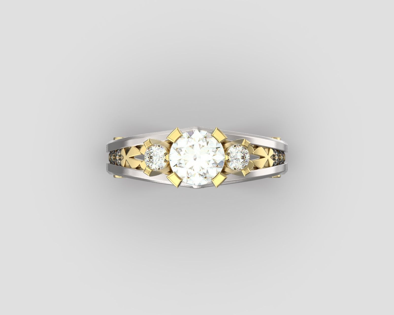 R 024 three stone ring all sizes in 2 version 3D print model_5