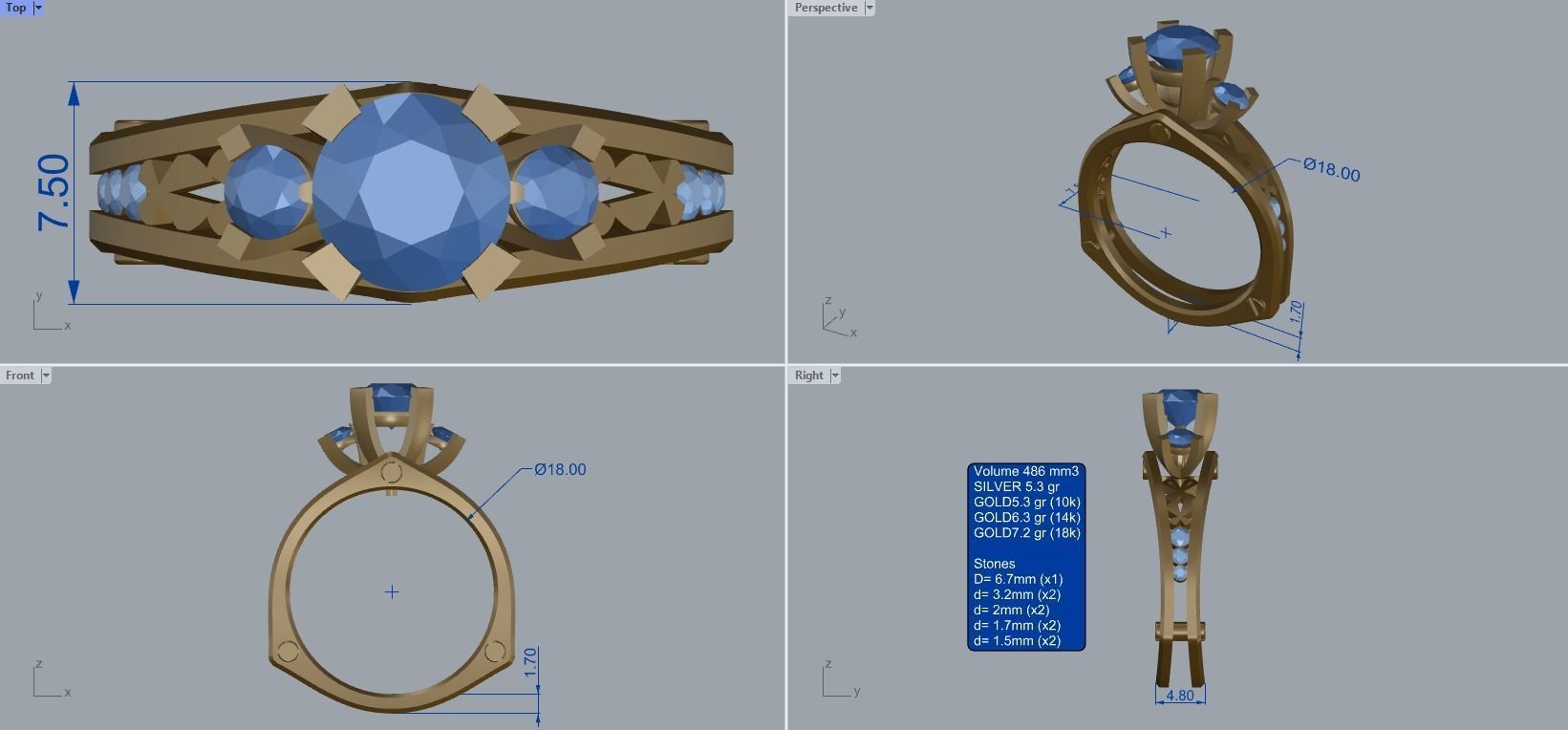 R 024 three stone ring all sizes in 2 version 3D print model_18