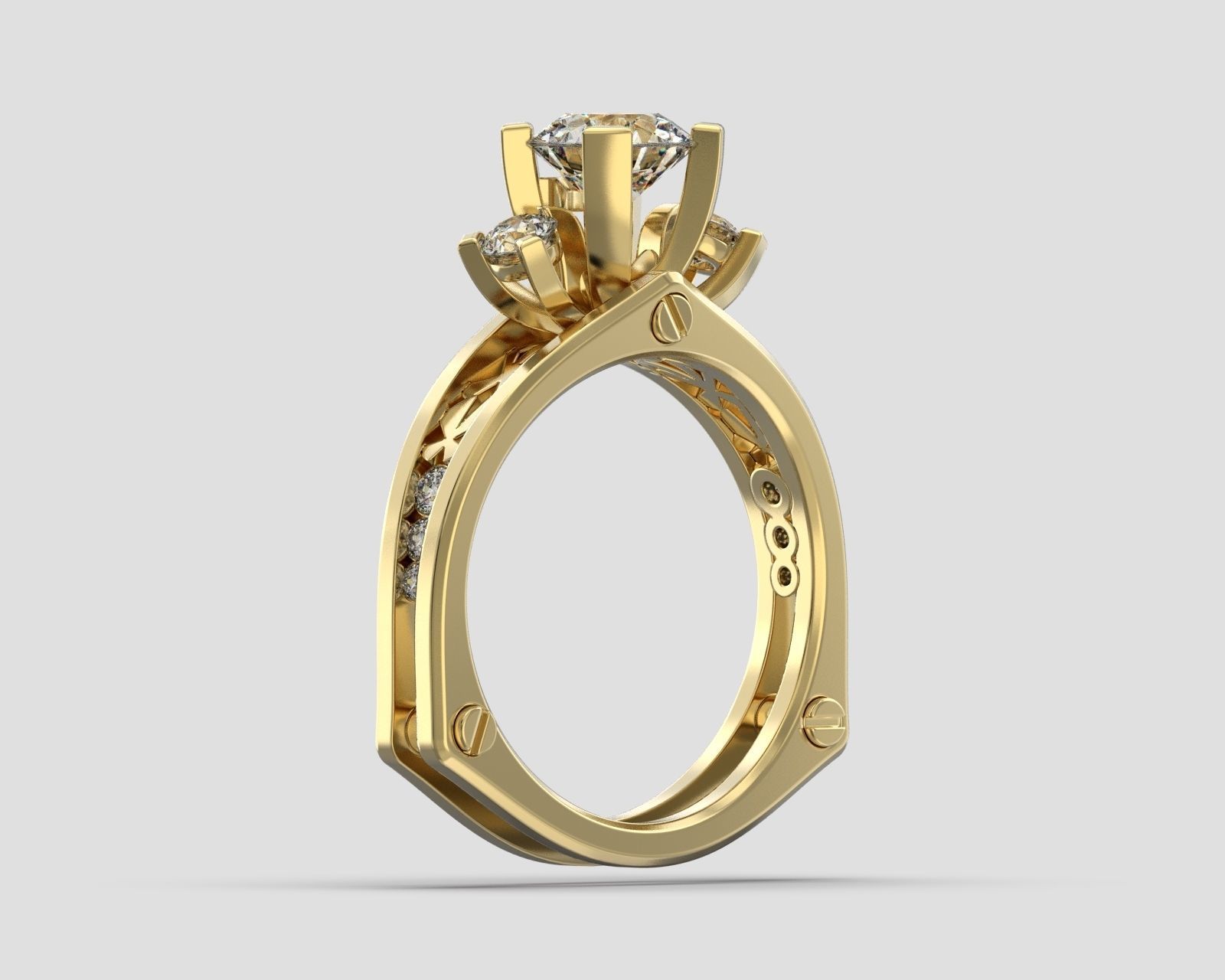 R 024 three stone ring all sizes in 2 version 3D print model_12