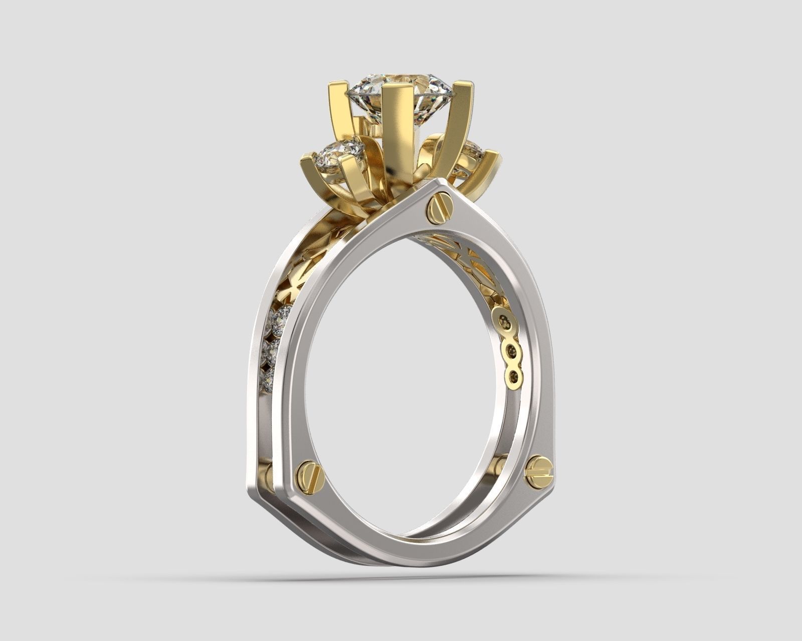 R 024 three stone ring all sizes in 2 version 3D print model_7