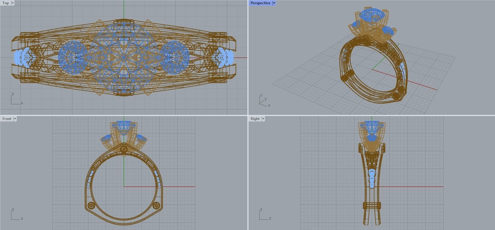 R 024 three stone ring all sizes in 2 version 3D print model_19
