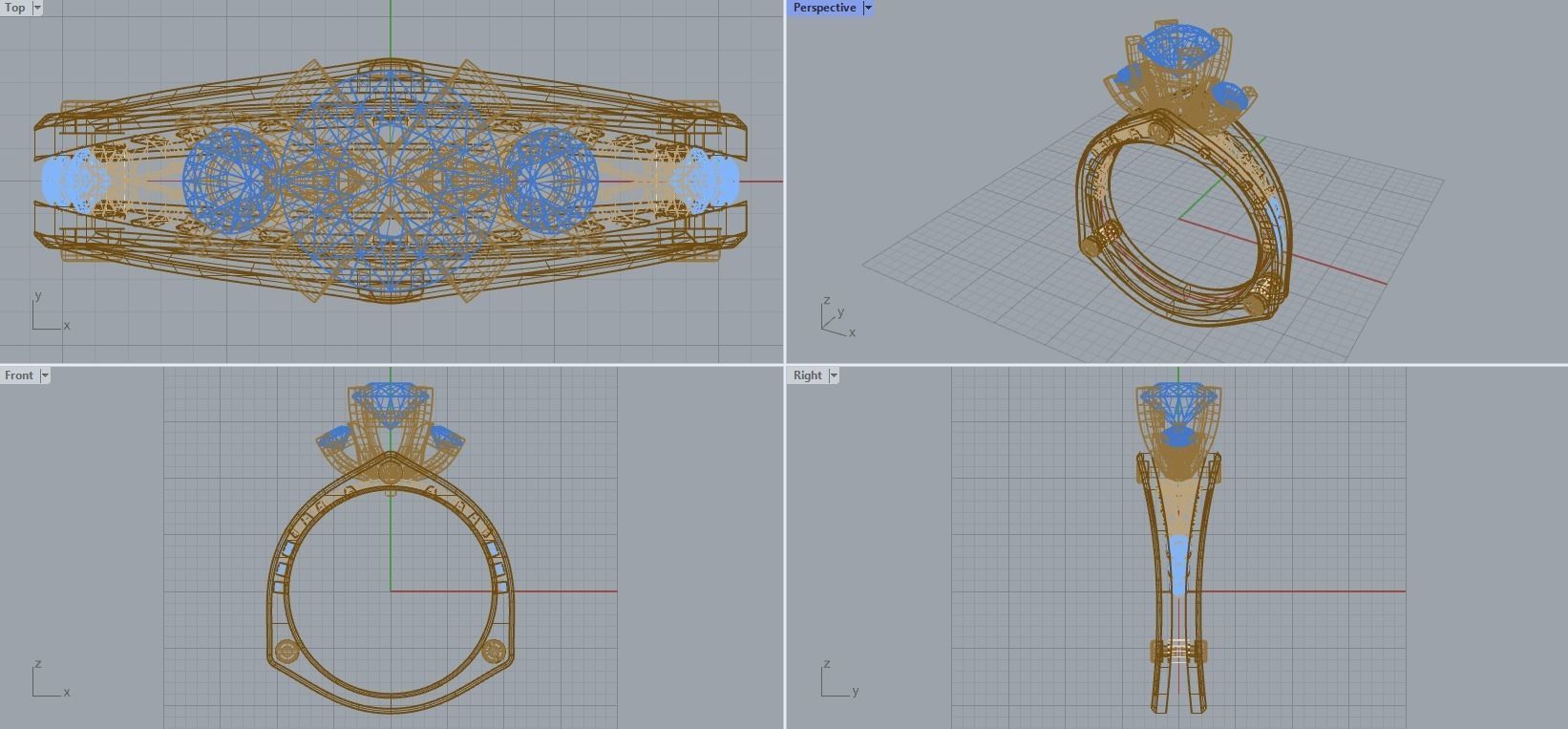 R 024 three stone ring all sizes in 2 version 3D print model_14