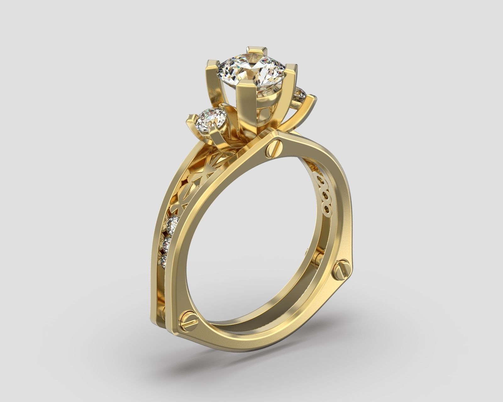 R 024 three stone ring all sizes in 2 version 3D print model_4