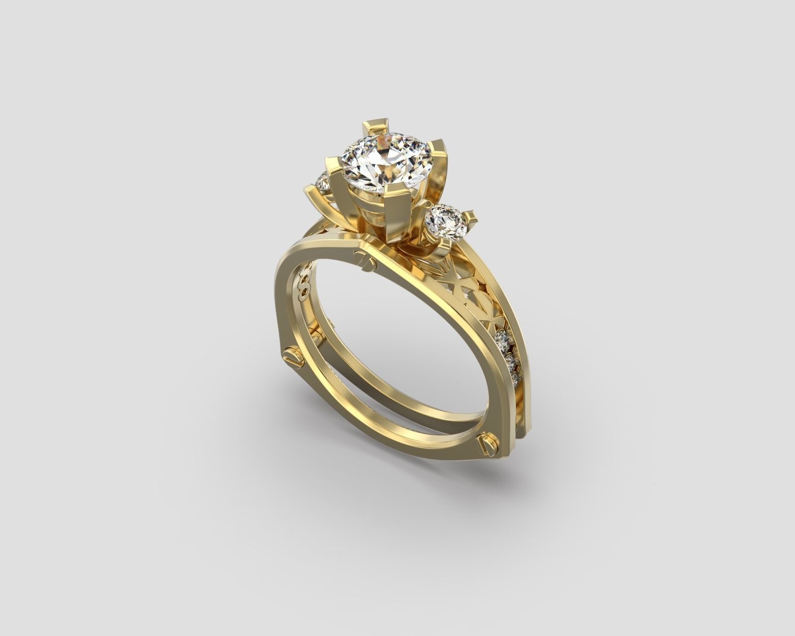 R 024 three stone ring all sizes in 2 version 3D print model_10