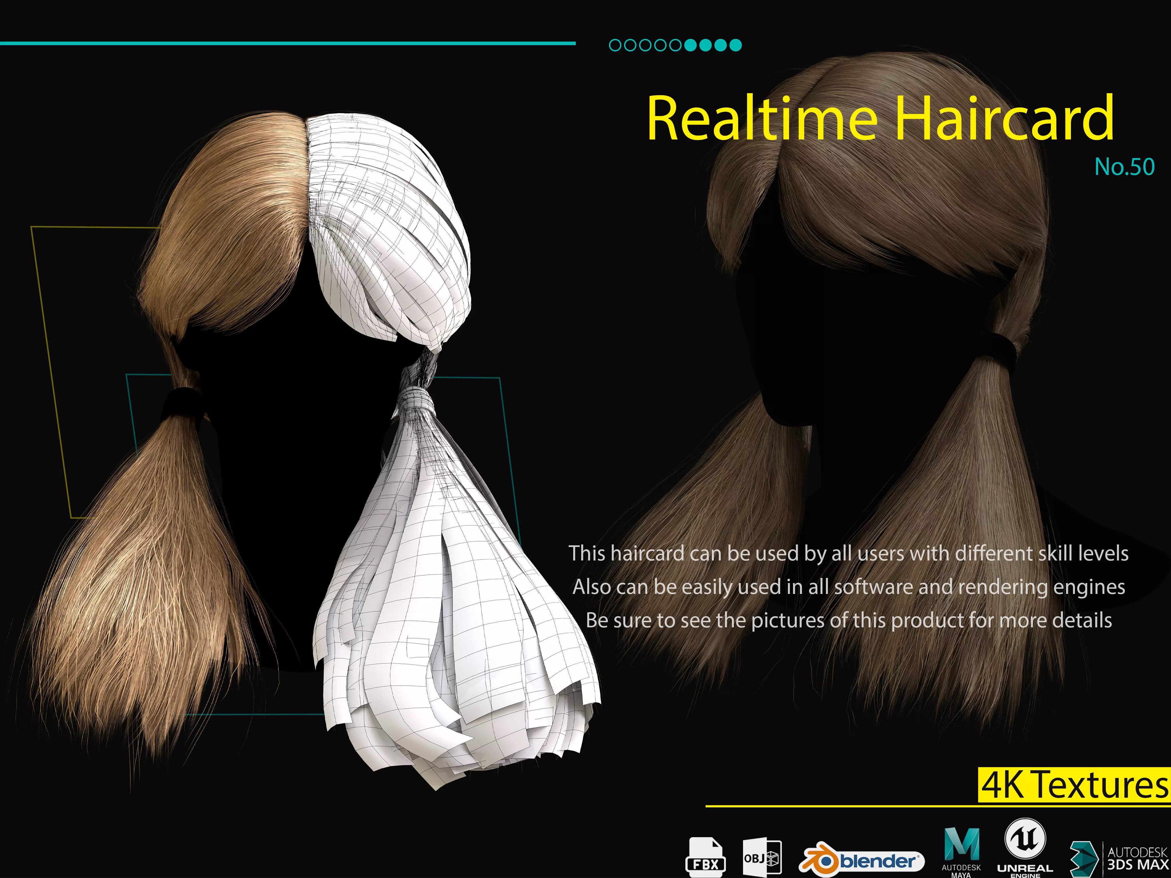Realtime Haircard No50 Low-poly 3D model