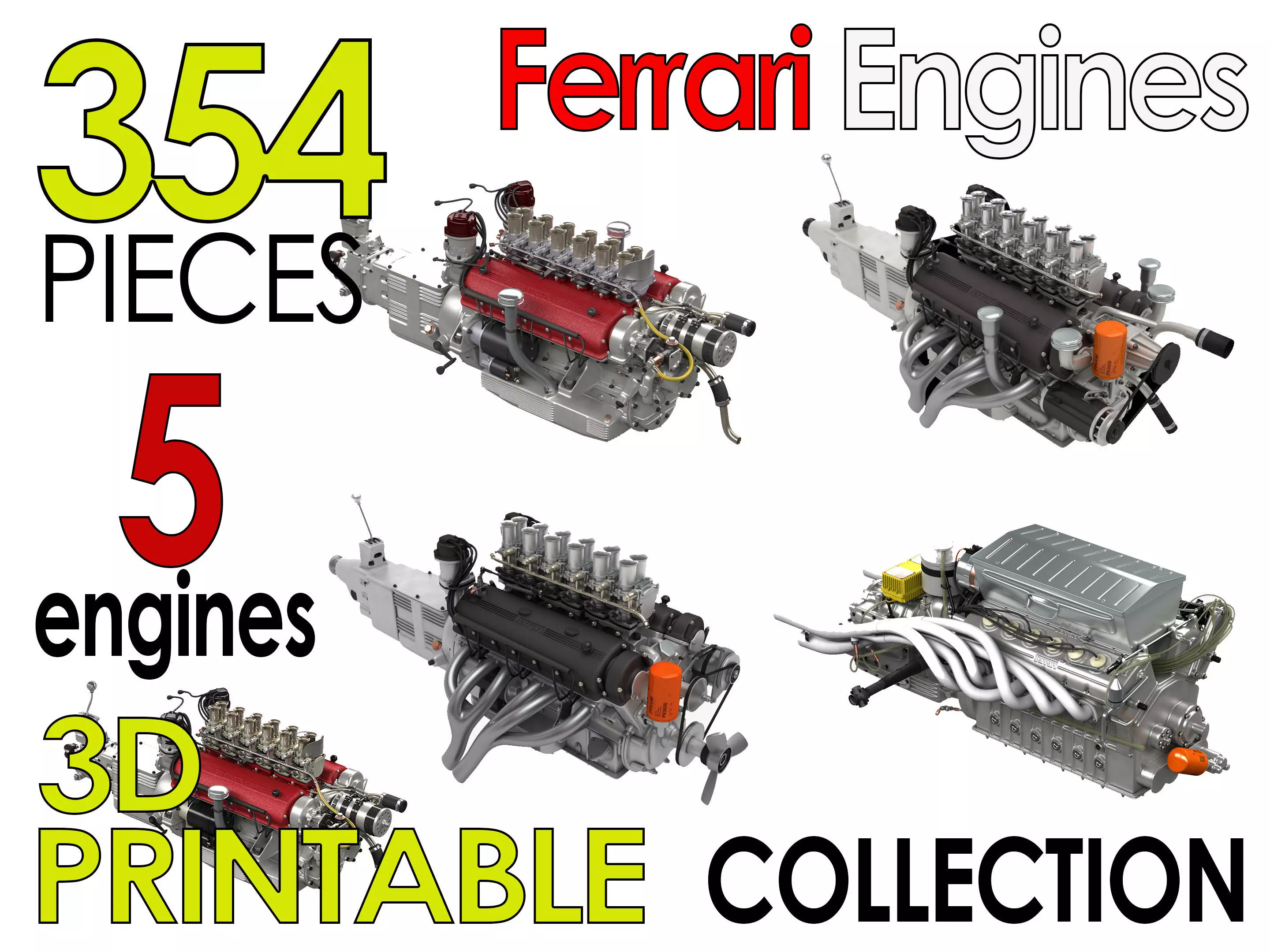 Ferrari Classic Engine Pack - 3D Printable Pack Bundle 3D Model Collection_0