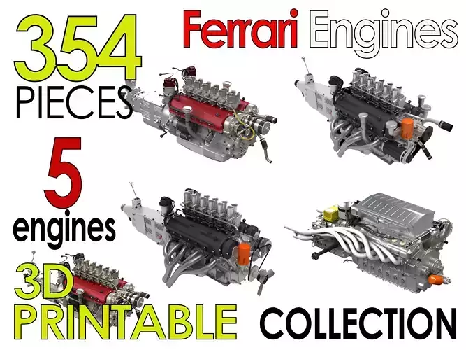 Ferrari Classic Engine Pack - 3D Printable Pack Bundle 3D Model Collection